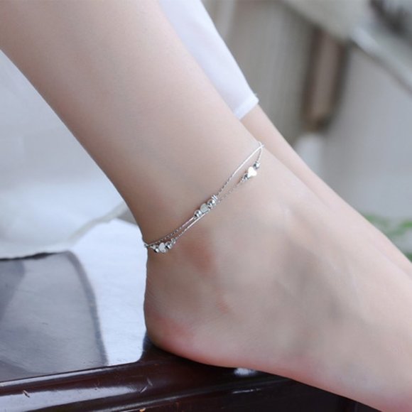 NEW 925 Sterling Silver Simple Heart Anklet - Picture 1 of 2